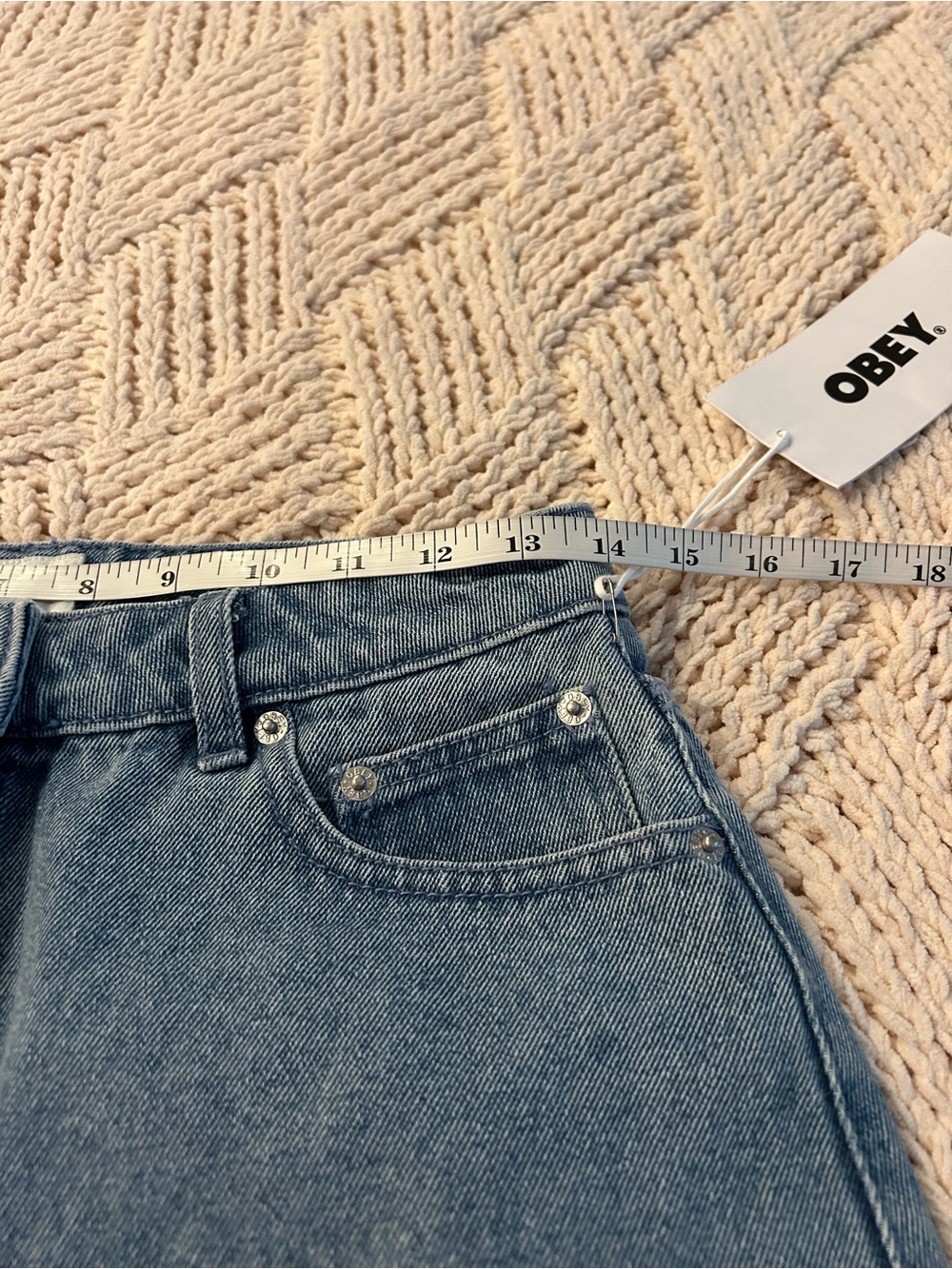 Obey Blue Denim Mini Skirt with Faded Floral Print - Picture 3 of 5